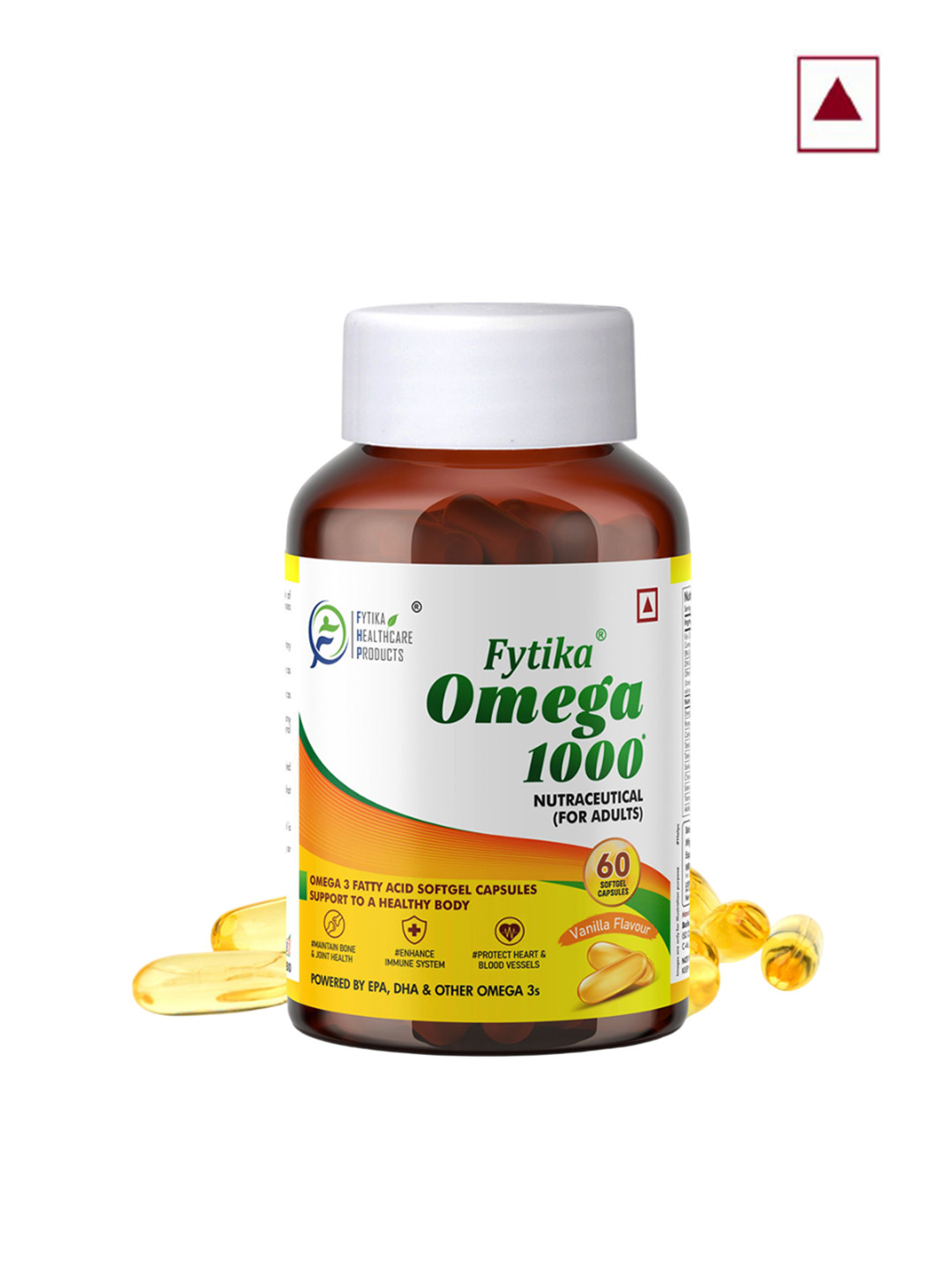 FYTIKA Omega 3 Fatty Acid 1000 Softgel For Heart Brain Joint Muscle Support - 60 Capsules
