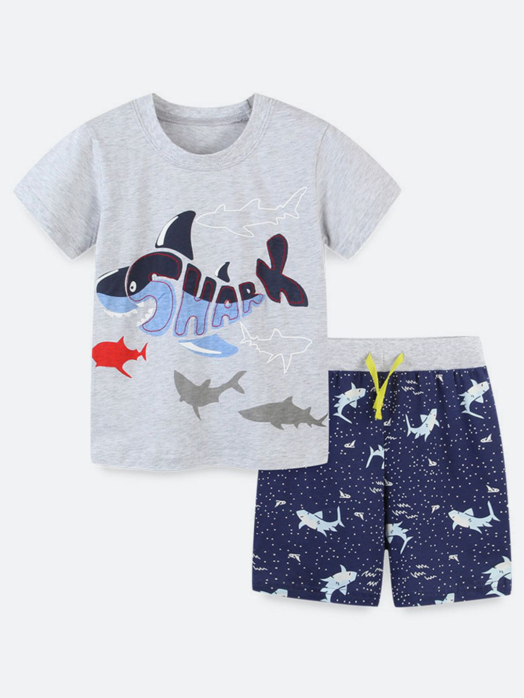 Oh Rare Boys Cartoon Print Round Neck T-shirt With Shorts