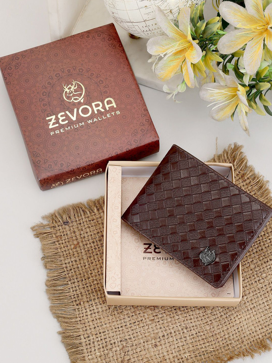 ZEVORA Men Checked Leather Two Fold Wallet