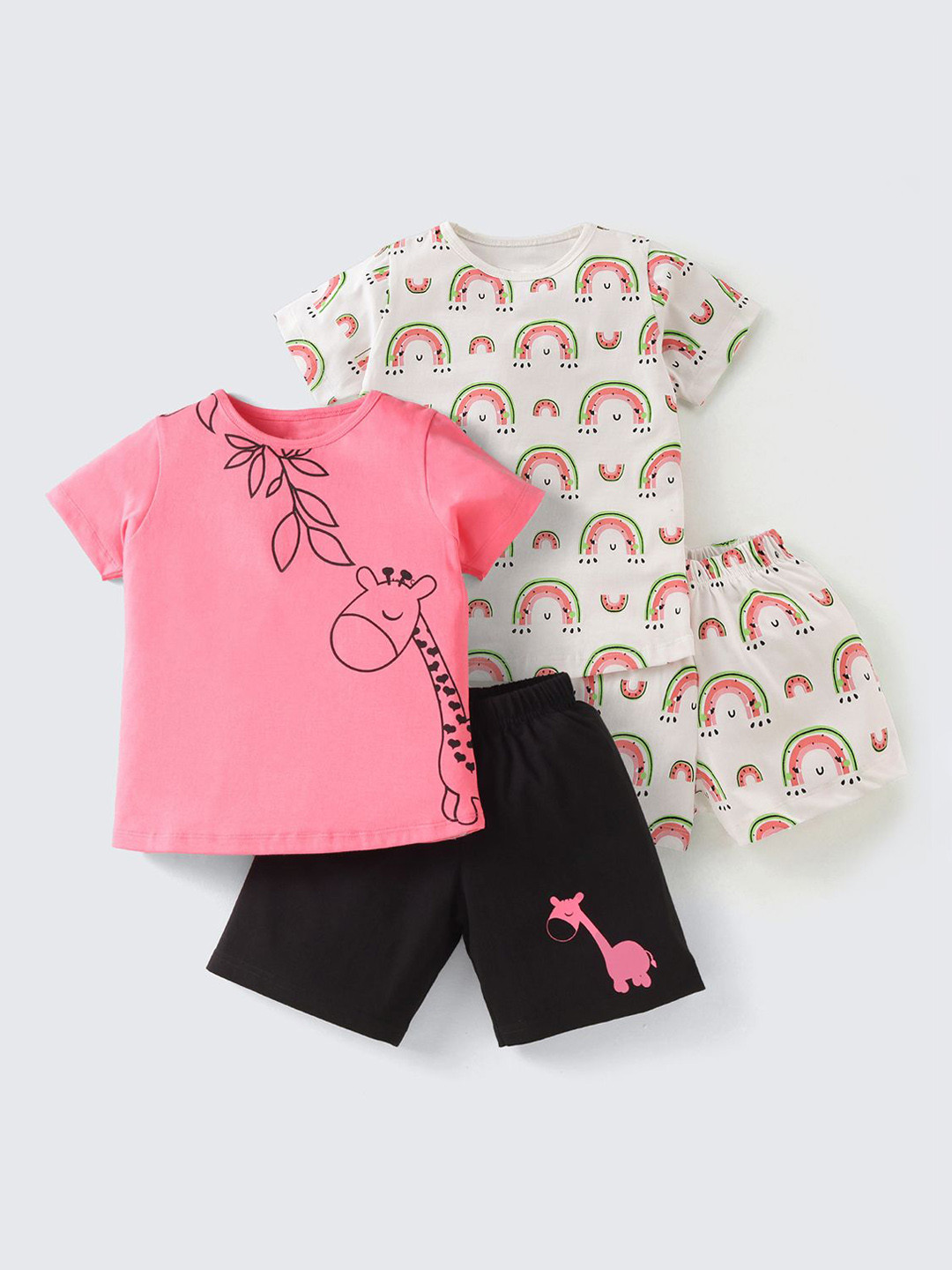 Nite Flite Girl Pack Of 2  Printed Top & Shorts Pure Cotton Clothing Set