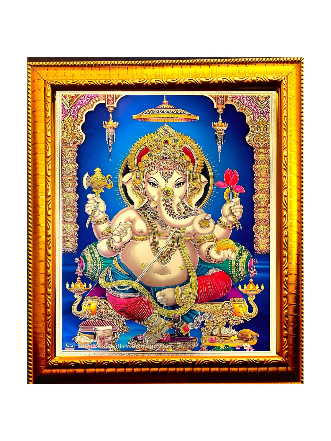 ADA Handicraft Gold-Toned & Blue Ganesh Ji Wood Wall Photo Frames