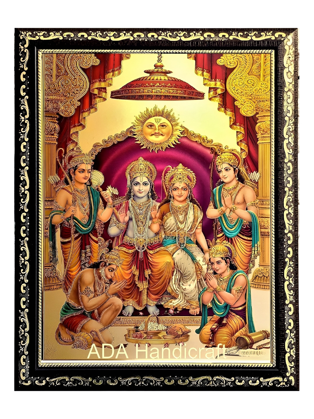 ADA Handicraft Gold-Toned & Red Shree Ramdarbaar Wood Wall Photo Frames