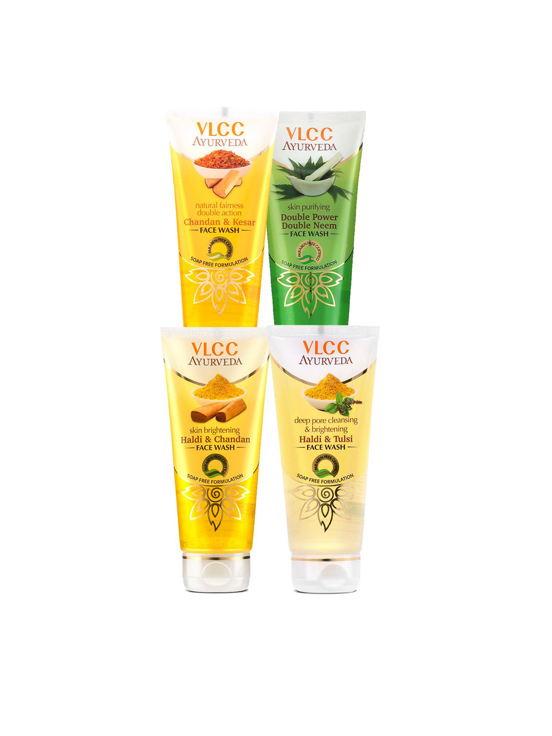 VLCC Set Of 4 Haldi Chandan Haldi Tulsi Neem & Chandan Kesar Face Wash - 100 ml Each