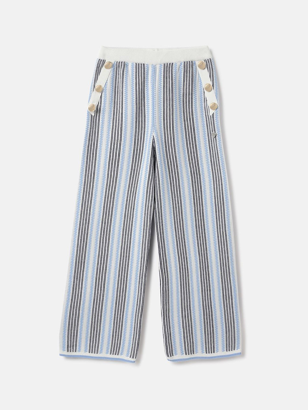 Blue Giraffe Girl Striped Mid Rise Straight Fit Trousers