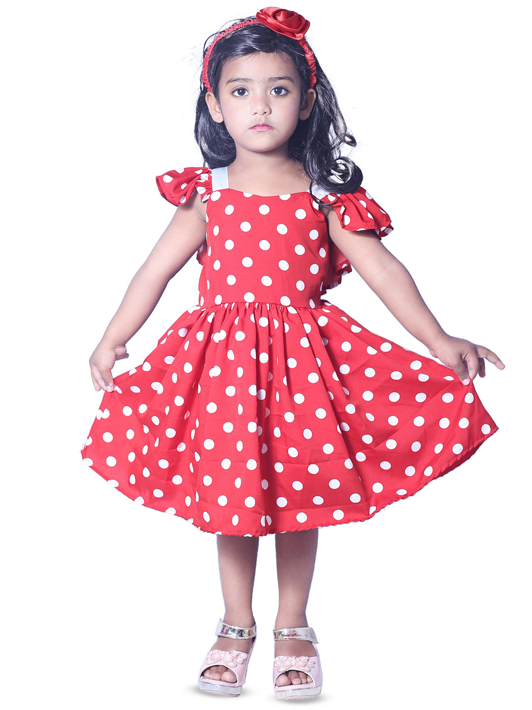 Wow Princess Girl Polka Dot Print Bow Fit & Flare Dress