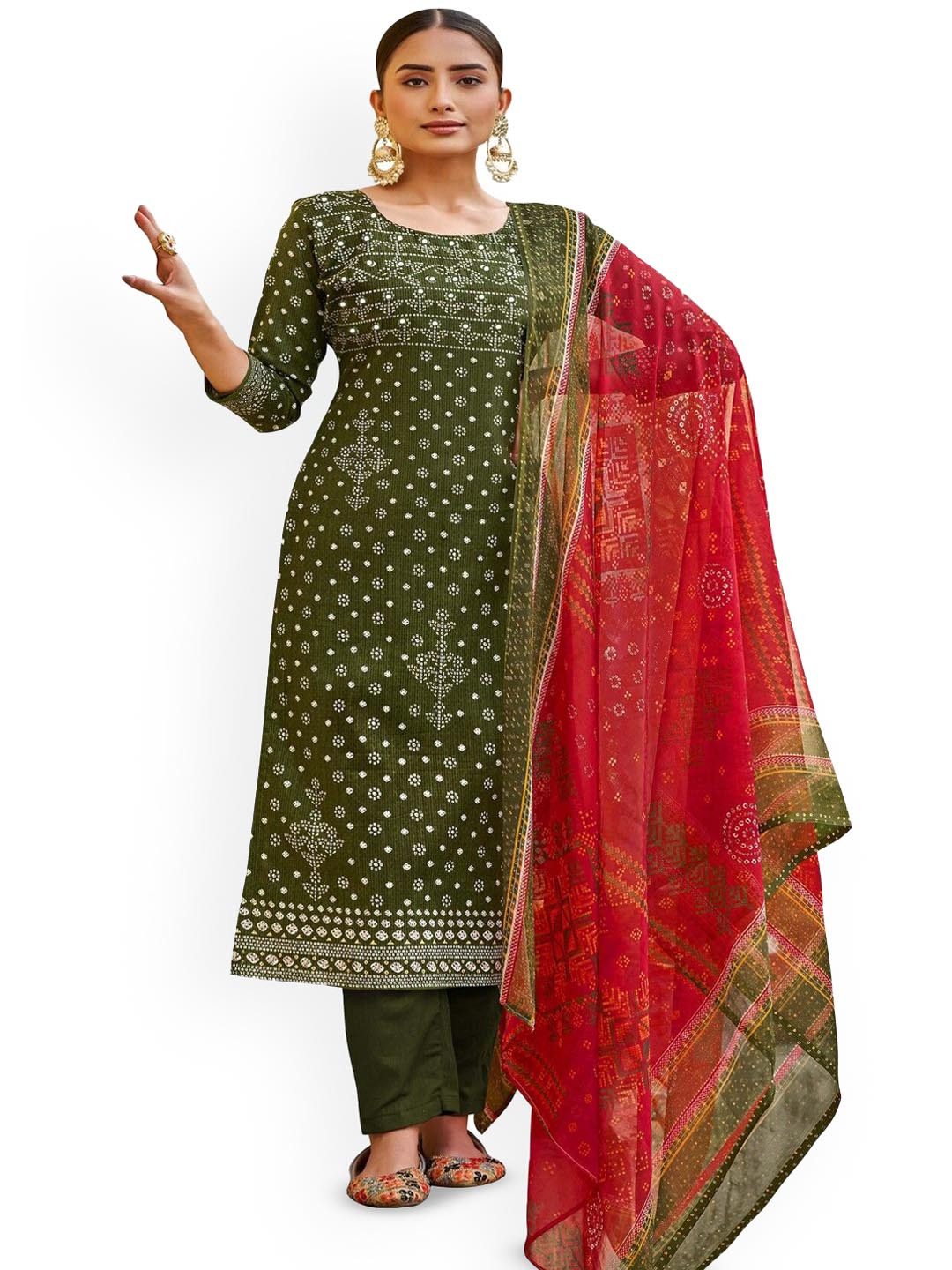 DRAVINAM Trends Mirror Work Pure Cotton Unstitched Dress Material