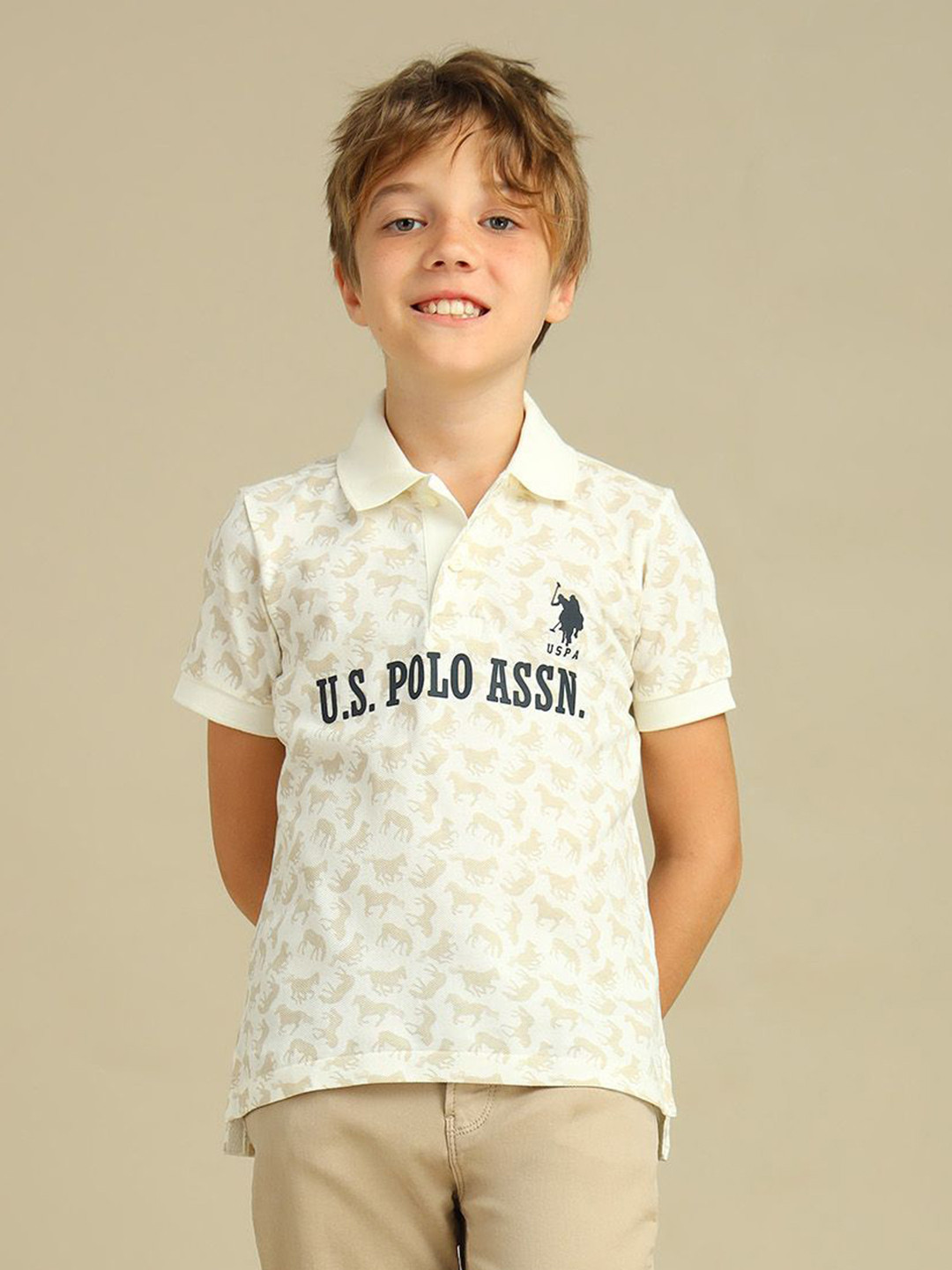 U.S. Polo Assn. Kids Boys Conversational Printed Polo Collar Cotton Regular Fit T-shirt