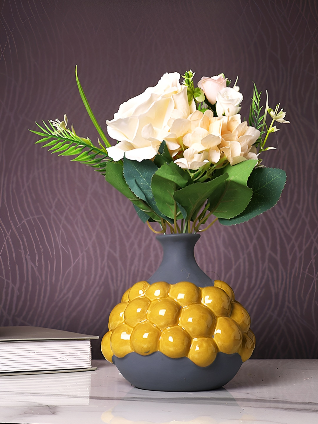 TAYHAA Grey & Yellow Bubble Ceramic Vase
