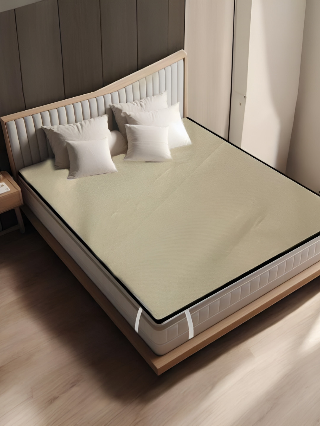CASA-NEST Beige Polyester Fitted Water Resistant Mattress Protector