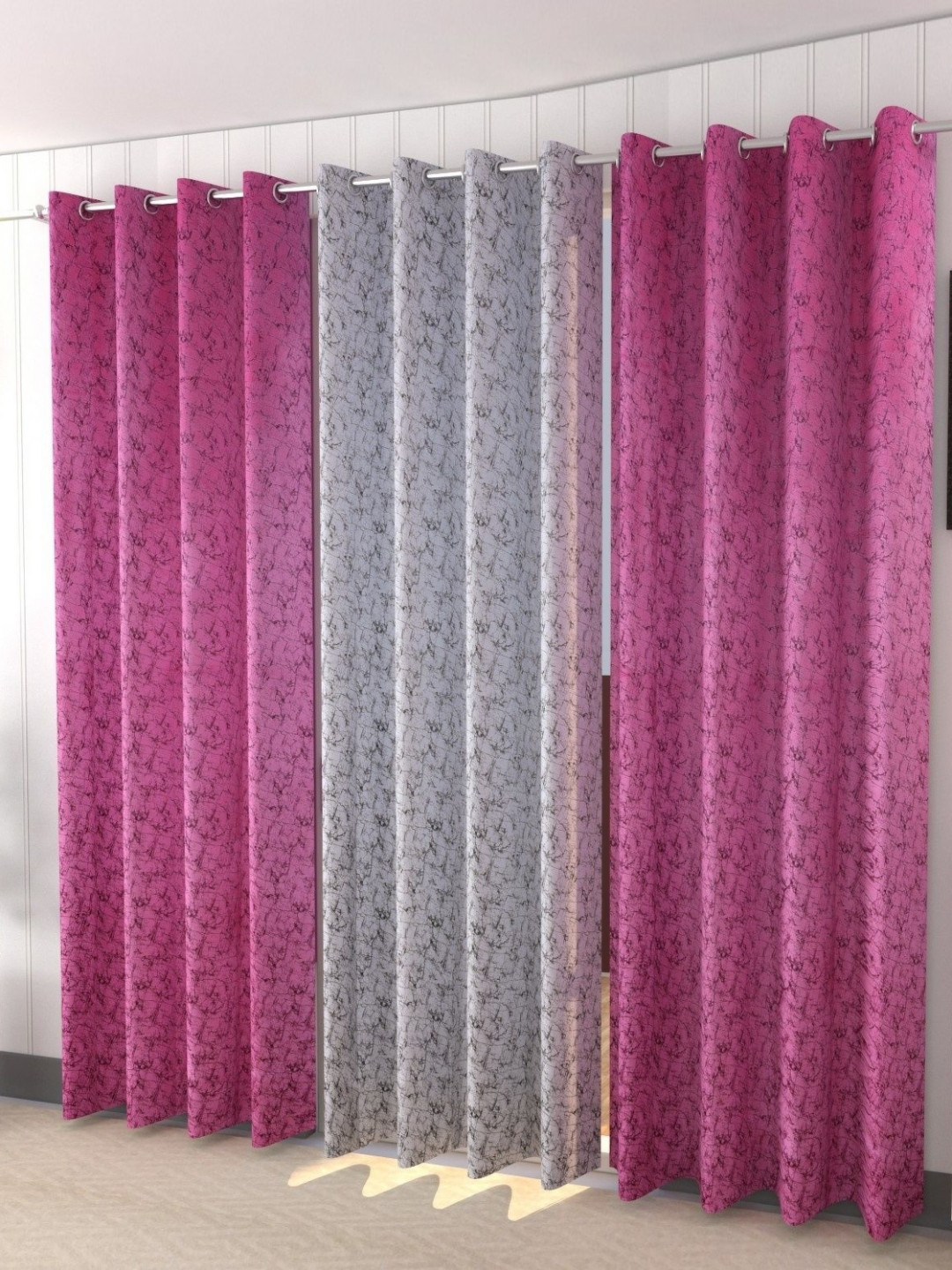 Galaxy Home Decor Pink and Silver-Toned 3 Pieces Abstract Printed Door Curtains