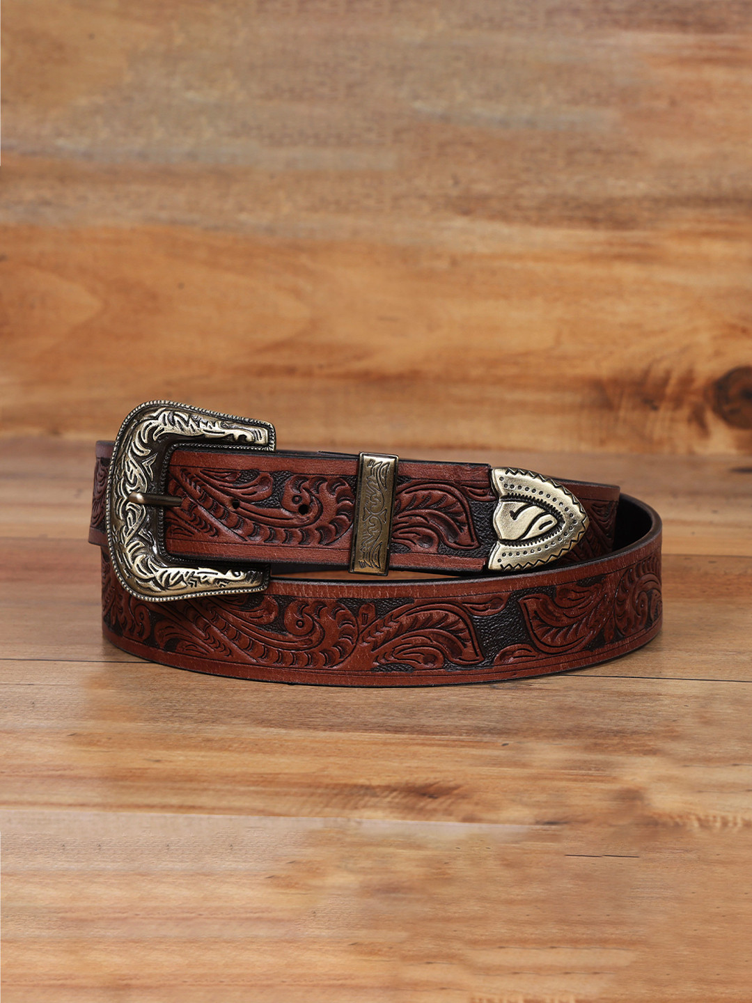 Celtic Unisex Textured Leather Belt Artisanal Mastery in Classic Brown with Tang Closure