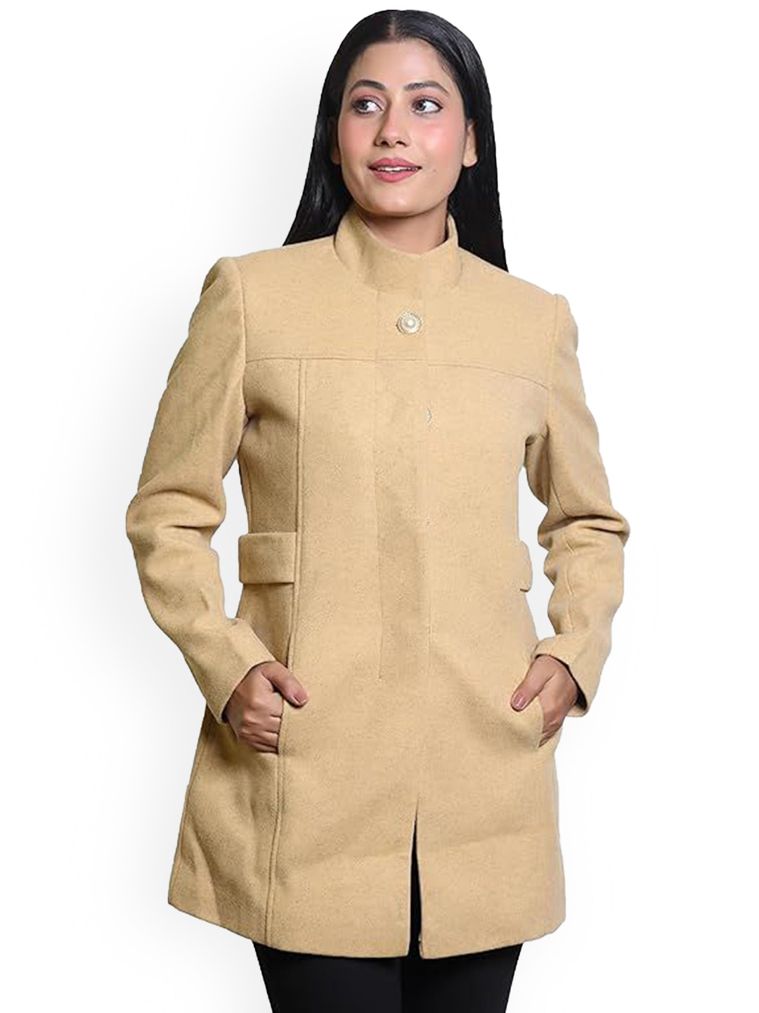COMFY SPARROW Women High Collared Neck Single-Breasted Overcoat