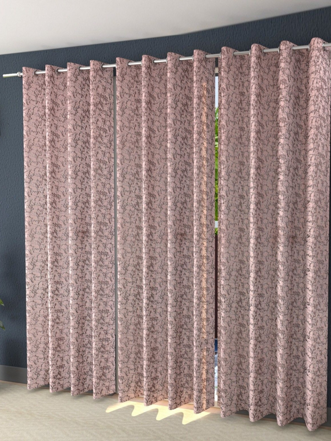 Galaxy Home Decor Pink and Grey 3 Pieces Abstract Printed Velvet Door Curtains