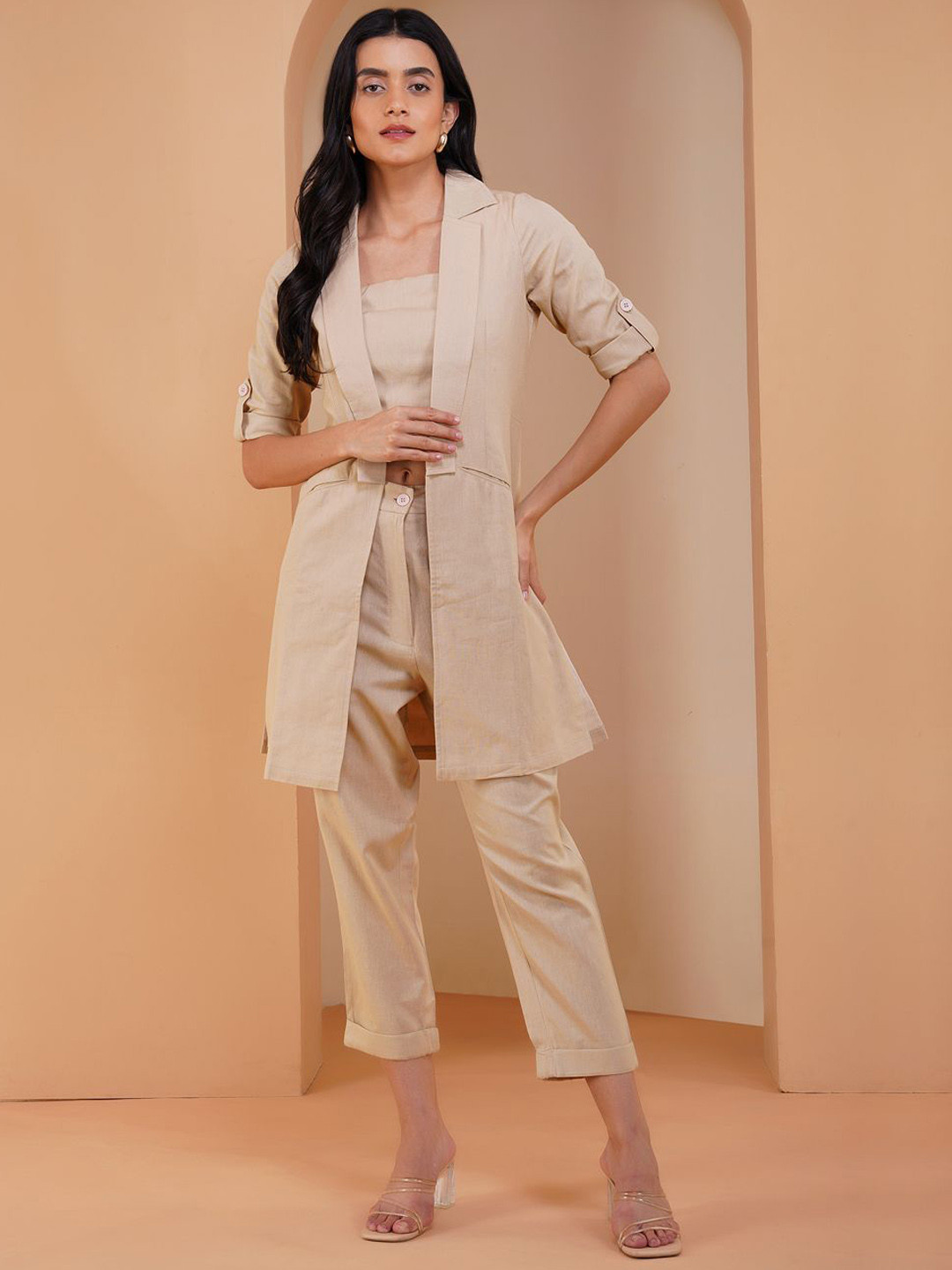 Stitchinc The Magician Cotton Linen Tube Top With Trouser & Jacket