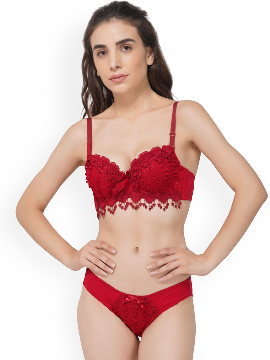 WAVE FASHION Self-Designed Heavily Padded Lace Wired Lingerie Set