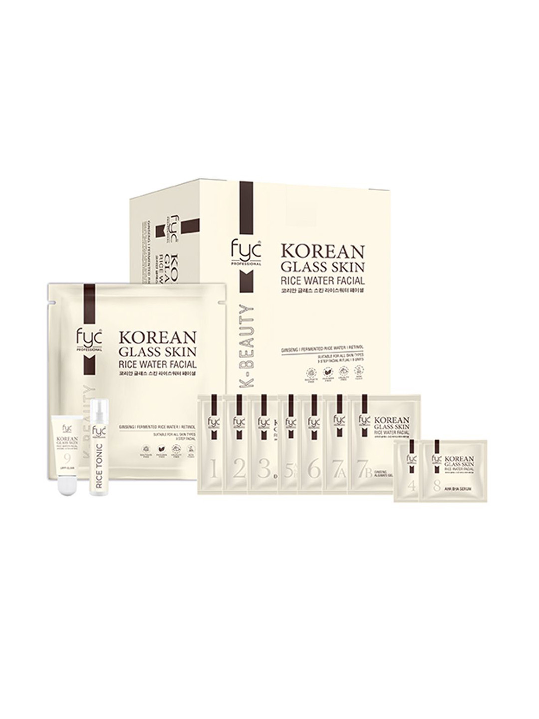 FYC Professional Korean Glass Skin Rice Water Facial Kit - 5 Pouch