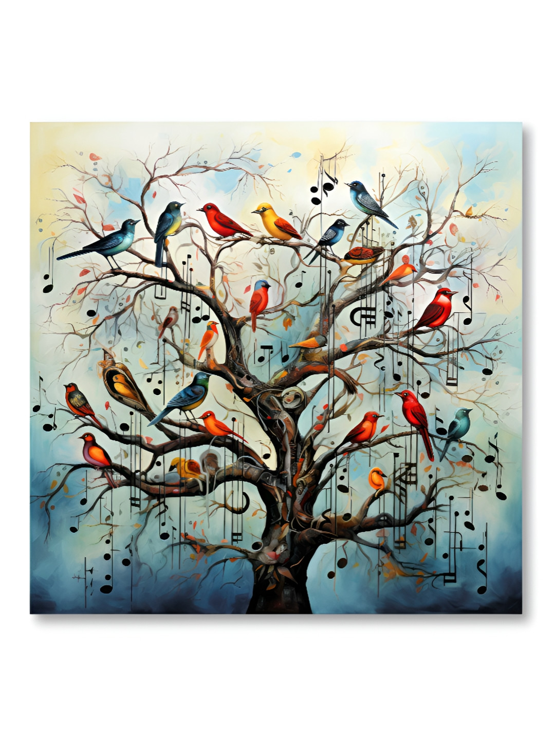 SAF Blue & Orange Bird on Tree Canvas Wall Painting
