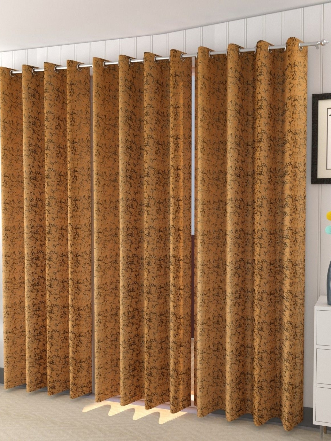 Galaxy Home Decor Beige and Black 3 Pieces Abstract Printed Velvet Window Curtains