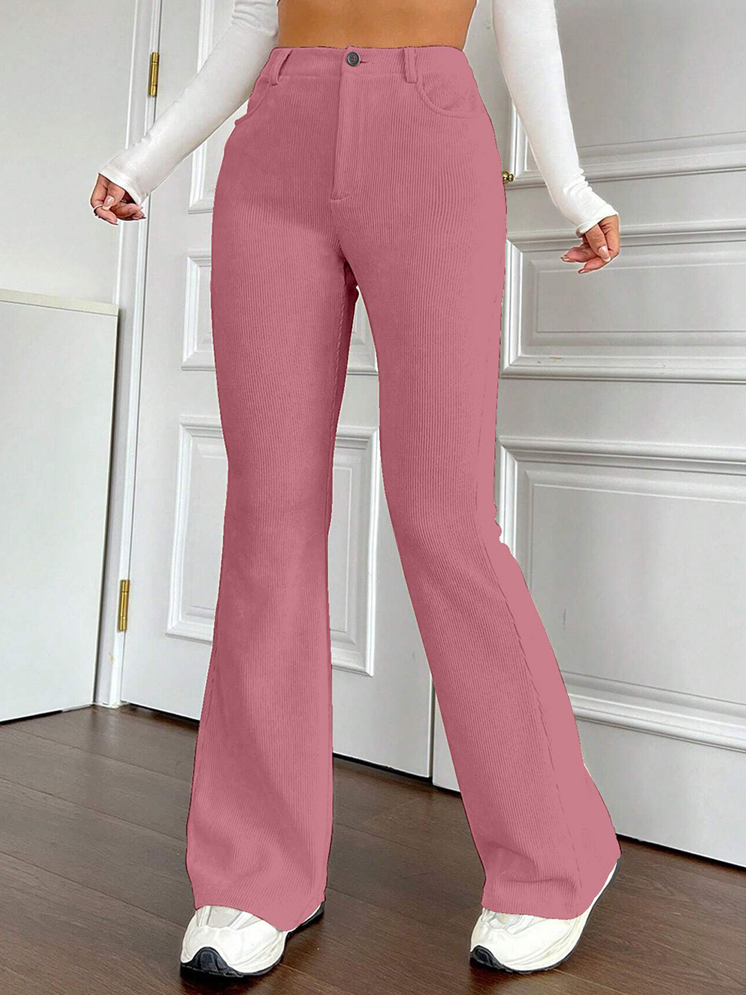 RAJOVATI Women Flared Mid Rise Bootcut Trousers