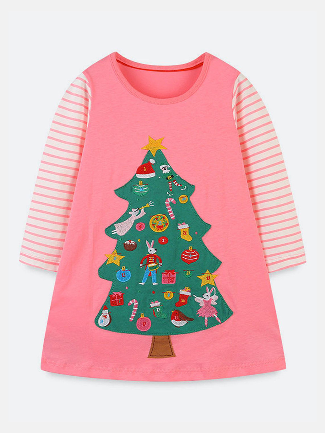 Oh Rare Girls Stripped Applique A-Line Dress