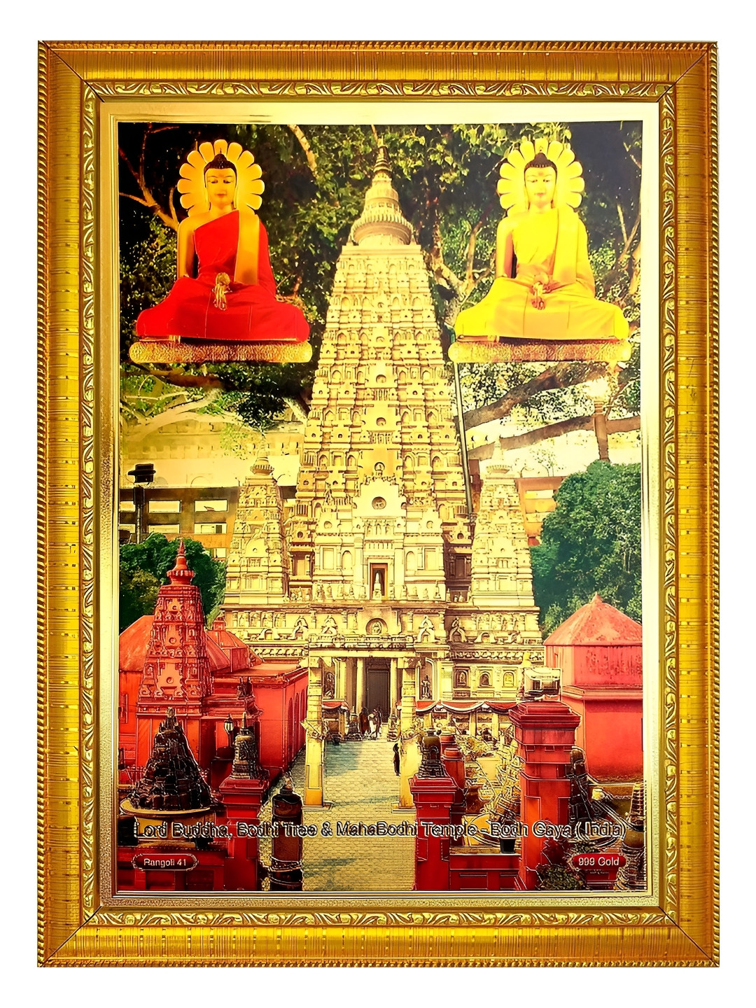 ADA Handicraft Gold-Toned Lord Buddha Bodhi Tree Maha Bodhi Temple Wood Wall Photo Frames