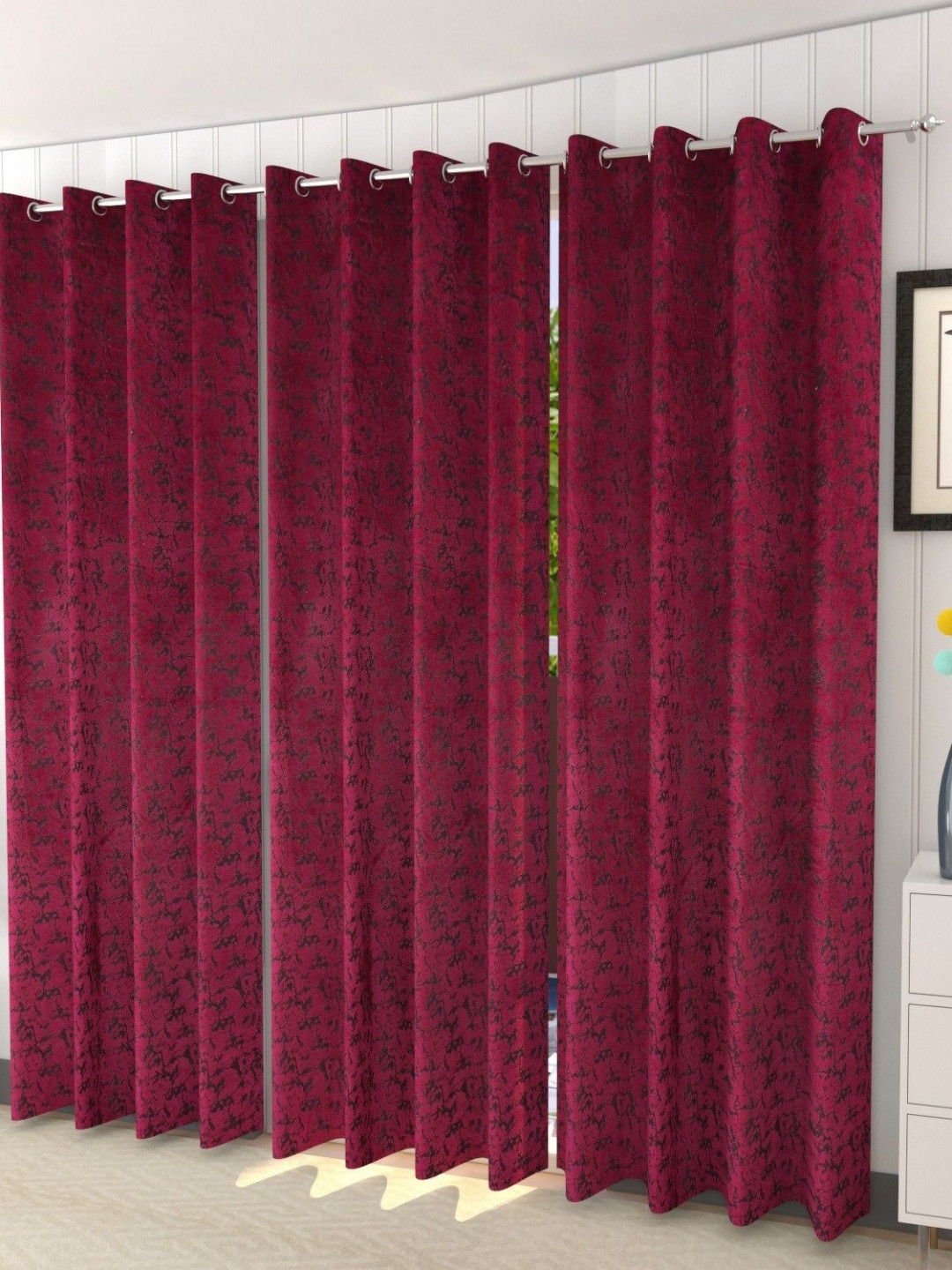 Galaxy Home Decor Purple & Black 3 Pieces Printed Velvet Room Darkening Door Curtains