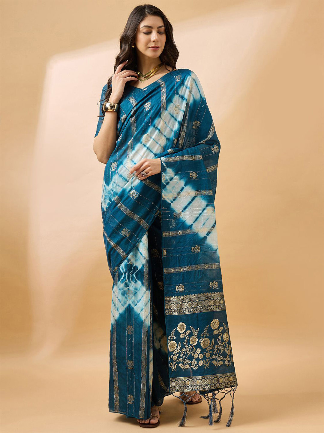 Leeza Store Tie And Dye Zari Dabu Saree