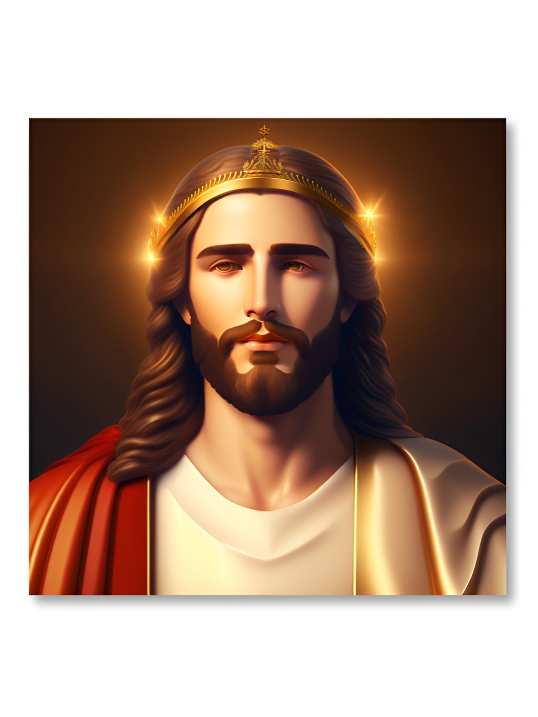 SAF Gold-Toned & Magenta Jesus Christ Canvas Religious Wall Painting