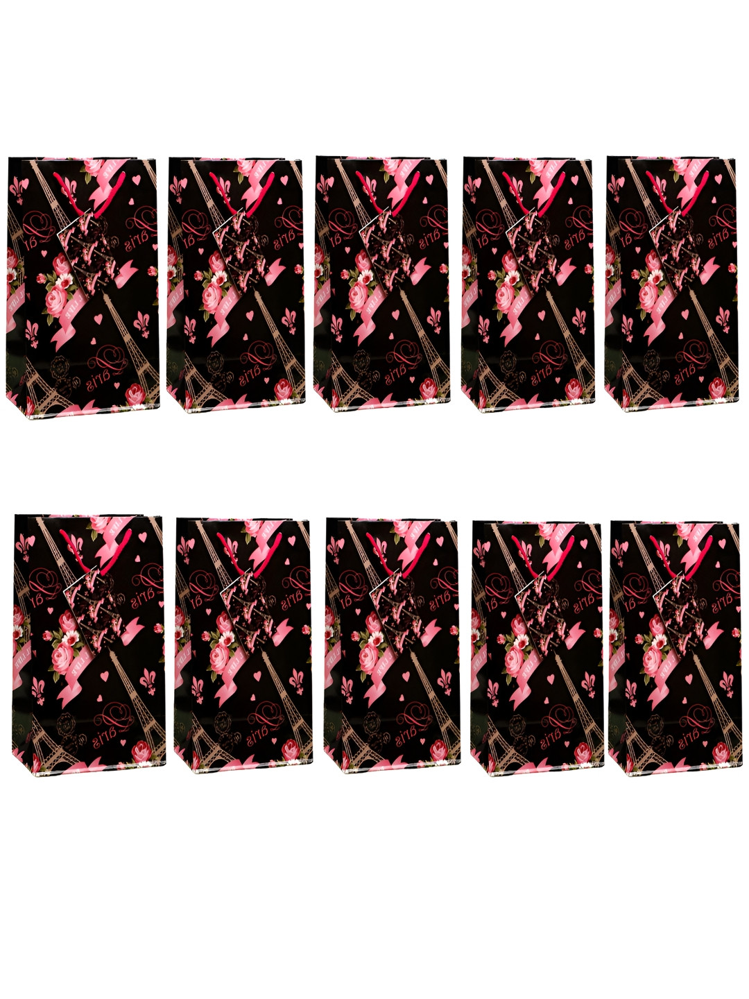 Archies Pink & Black Set Of 10 Printed Gifting Paper Bags