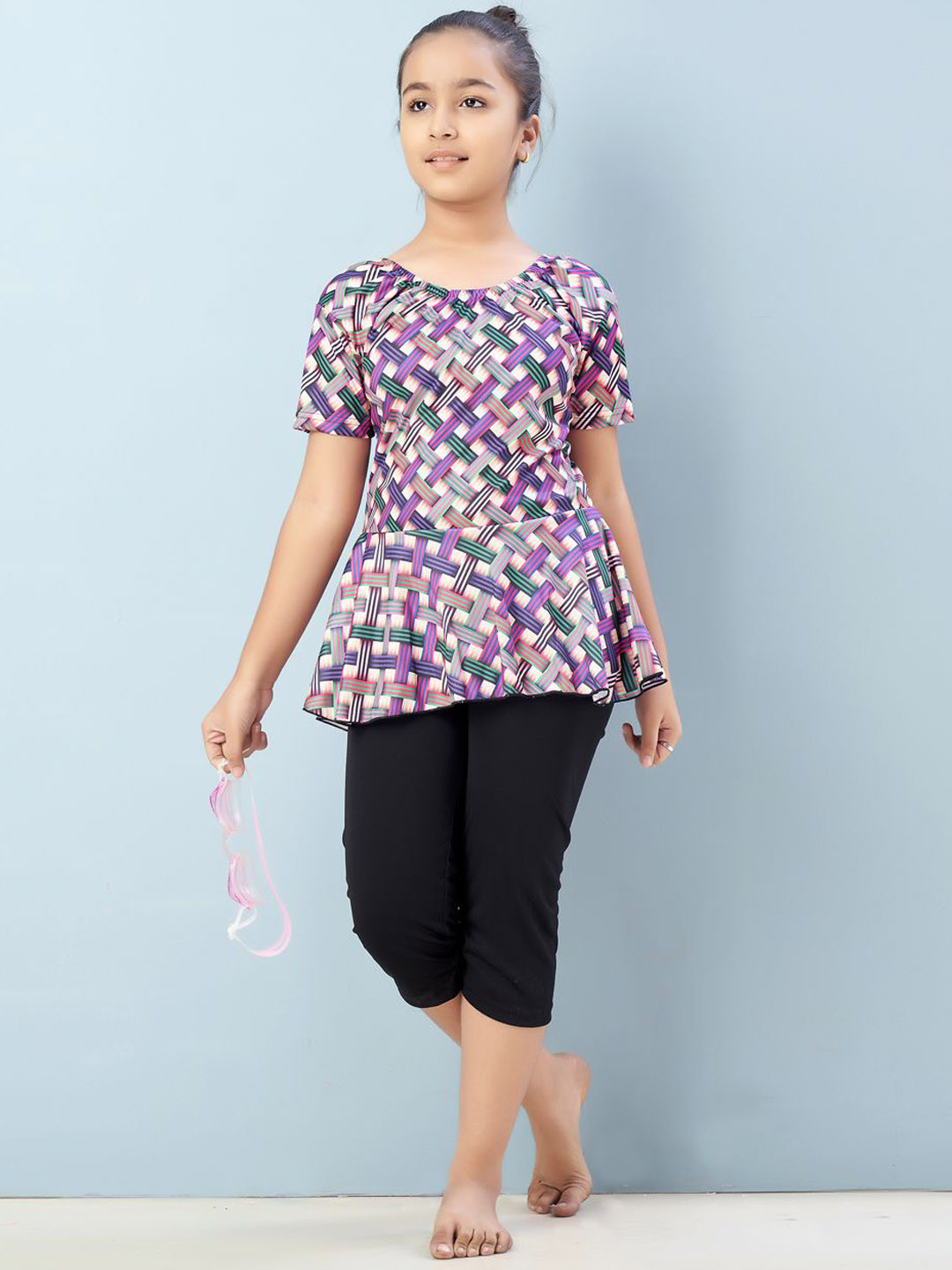 BAESD Girl Printed Swim Suit With Attached Tights