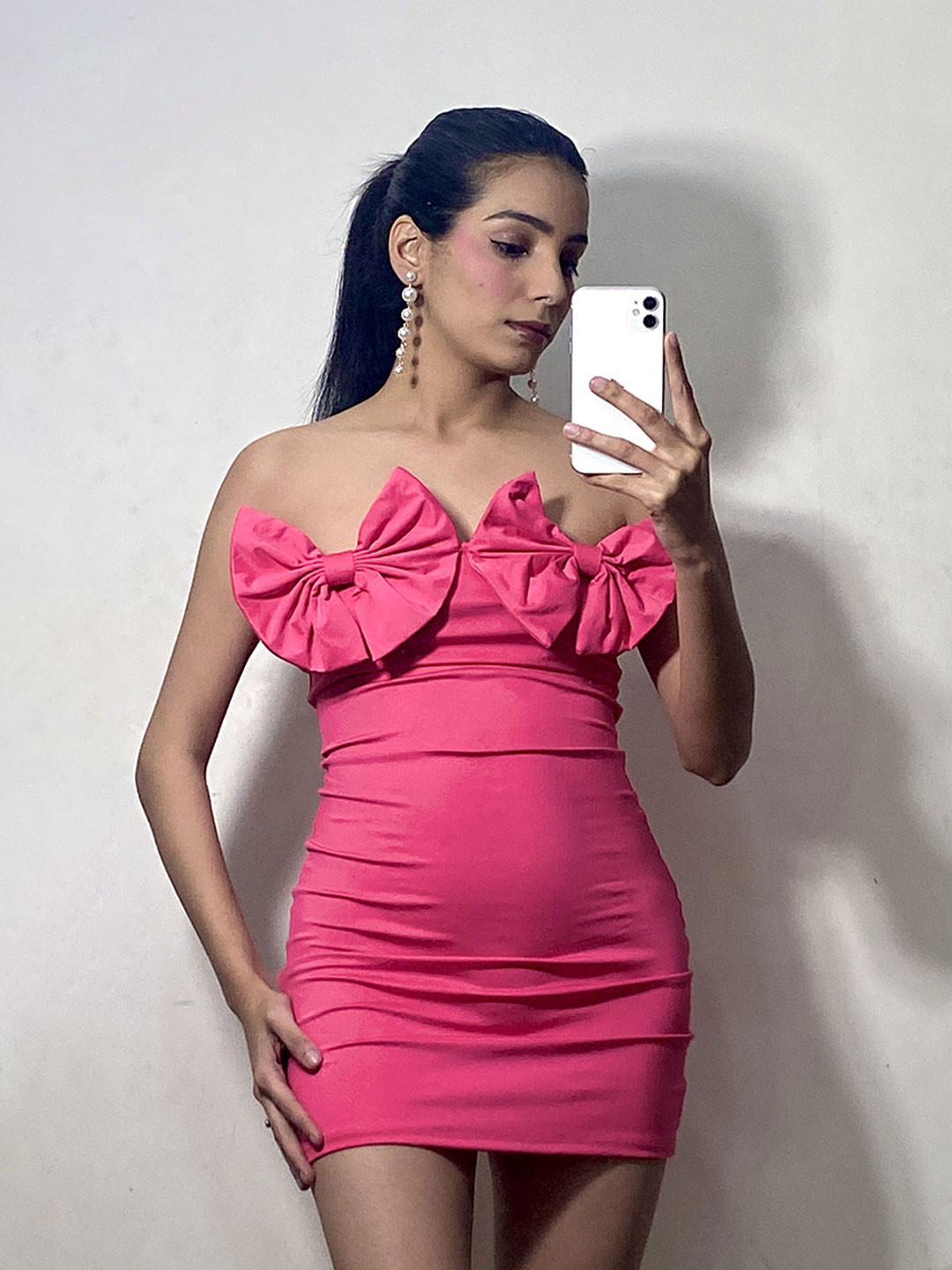 Lavaya Strapless Bow Ruched Bodycon Dress
