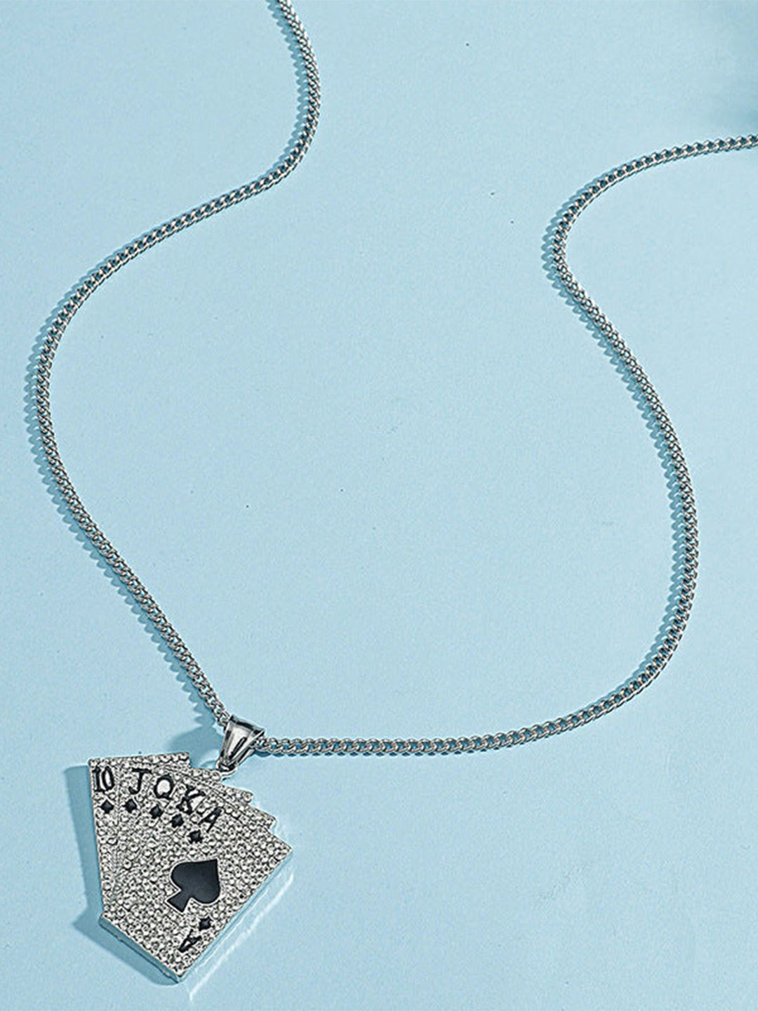 Krelin Men Rhinestones Studded Hip-Hop Playing Card Poker Pendant With Chain