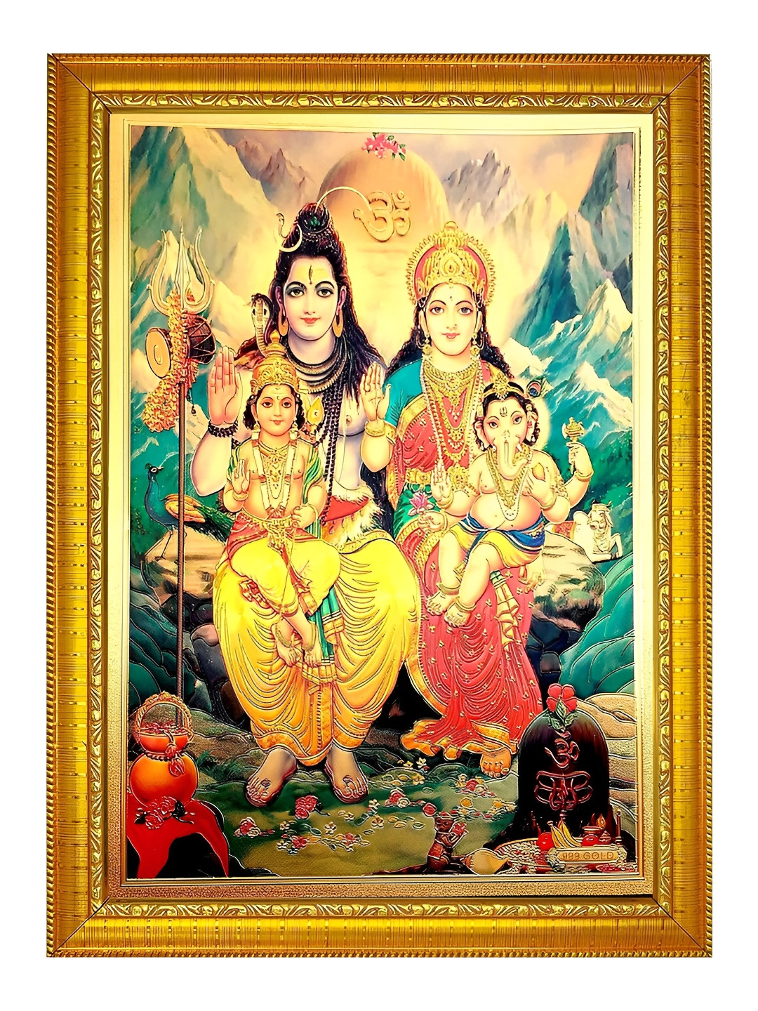 ADA Handicraft Gold-Toned & Blue Shree Shiv Parivar Wood Wall Photo Frames