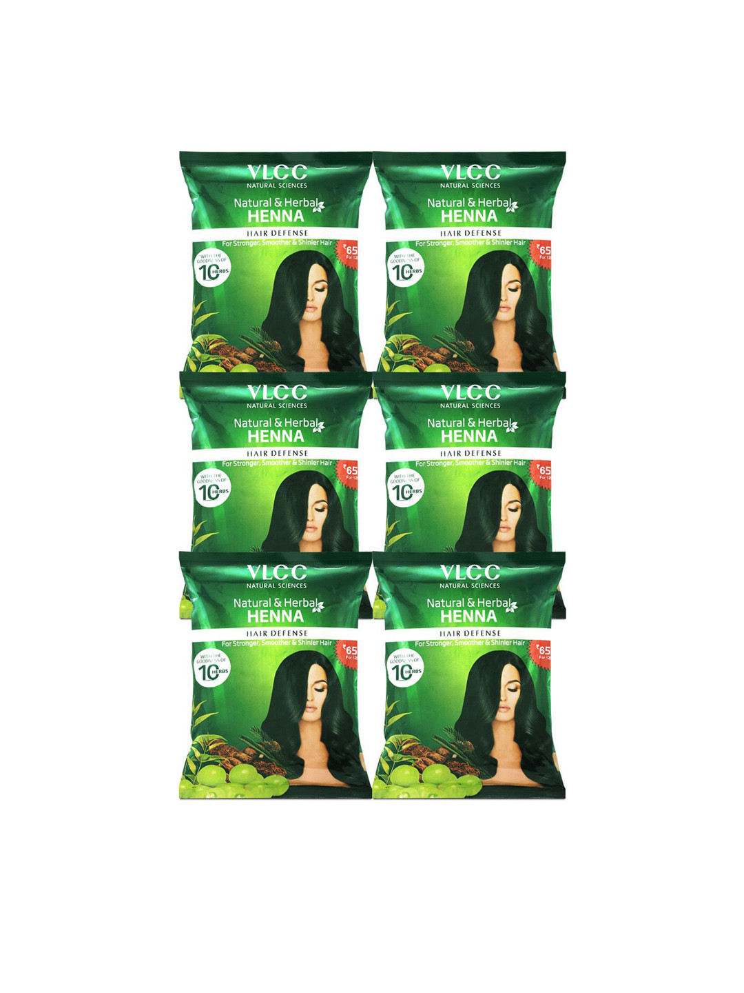 VLCC Set Of 6 Natural & Herbal Heena Hair Color For Grey Coverage - 120 g Each