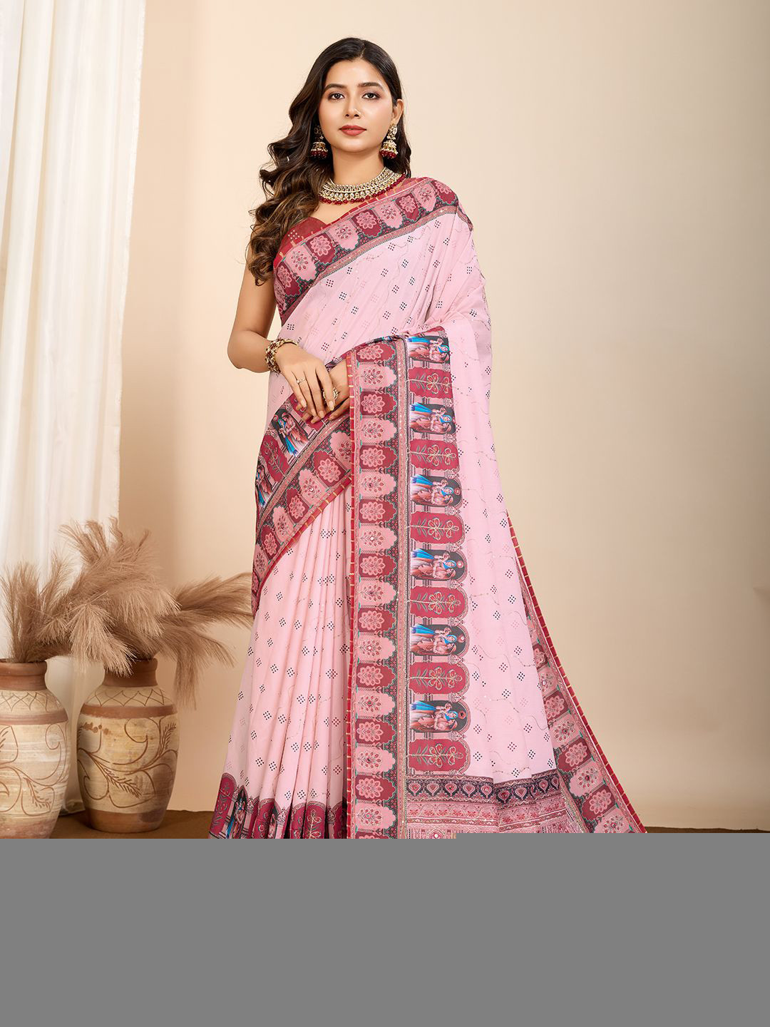 VEDANT VASTRAM Ethnic Motifs Printed Mirror Work Saree