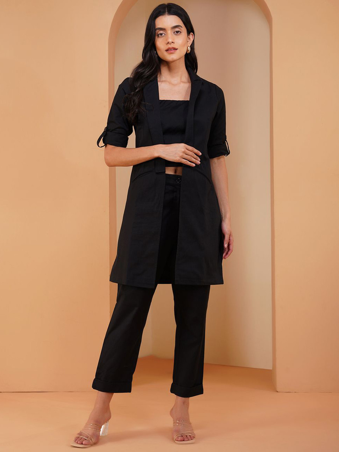 Stitchinc The Magician Cotton Linen Tube Top With Trouser & Jacket