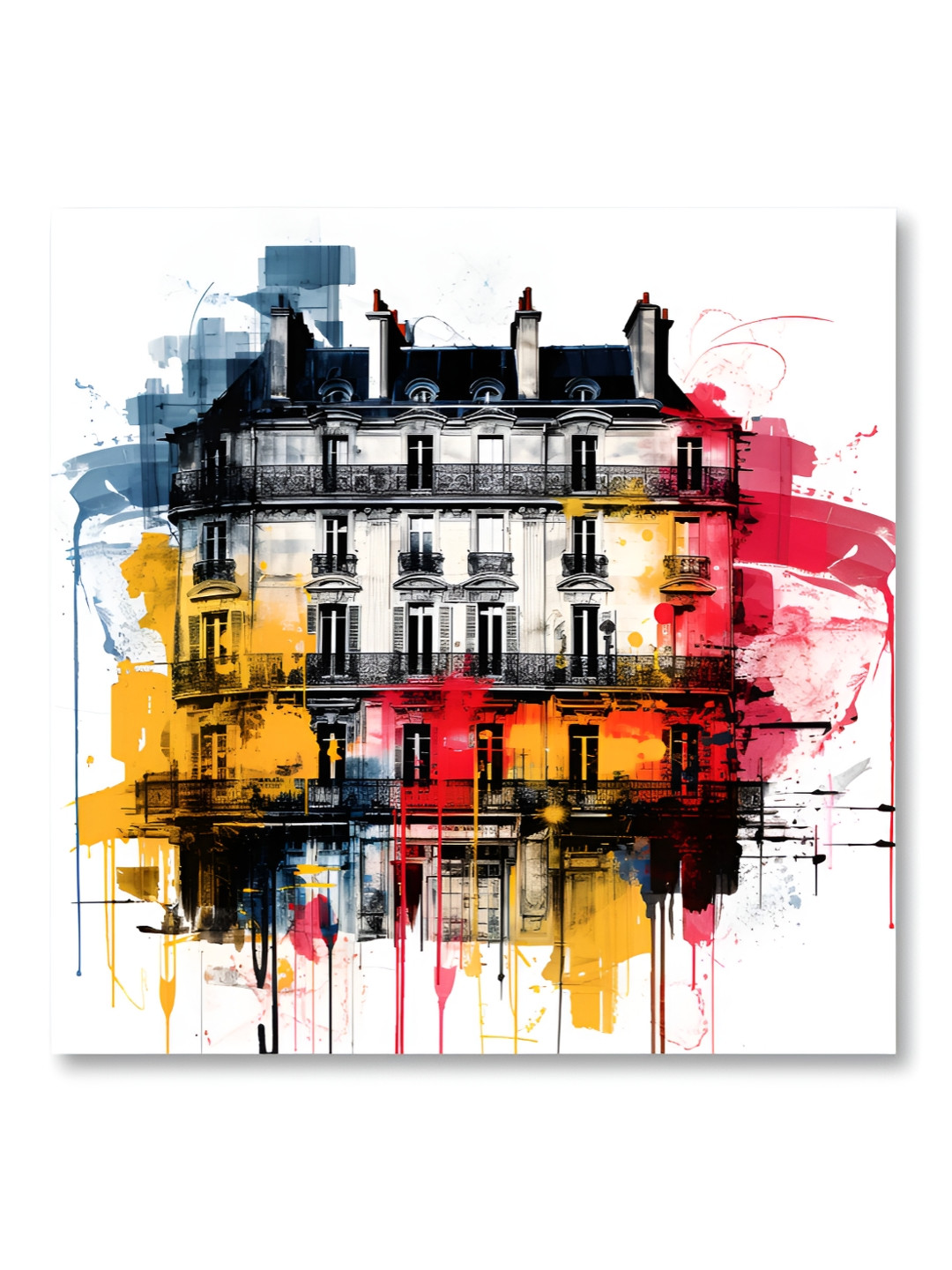 Aura Black & Yellow Building Printed Canvas Wall Painting