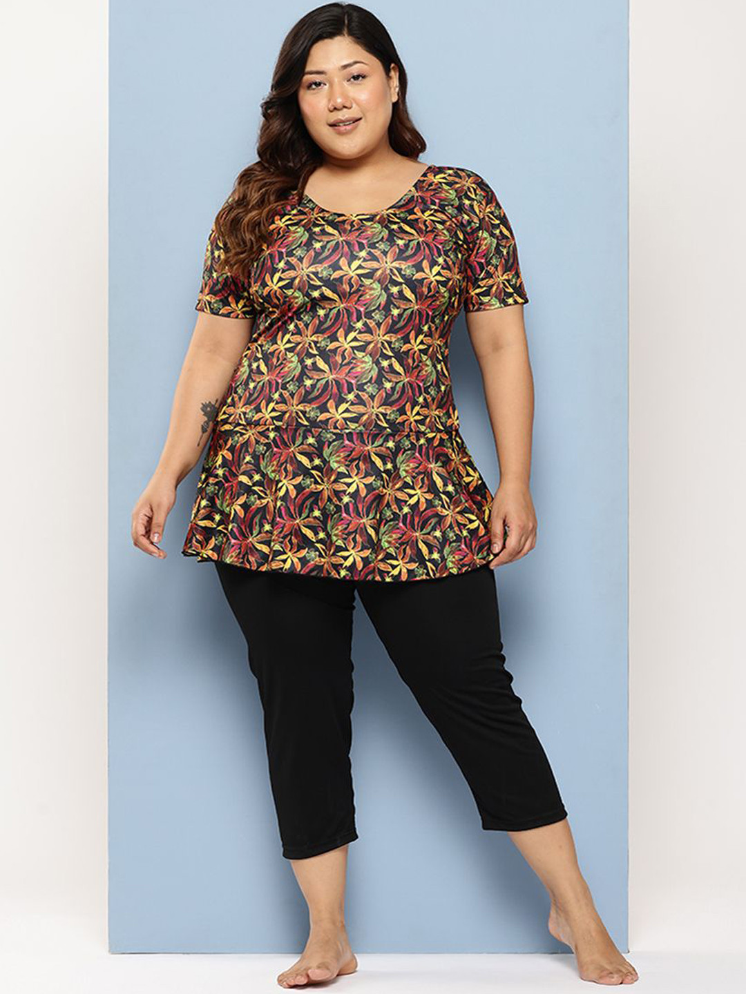 BAESD Women Plus Size Floral Printed Swim Swim Set With Attached Tight