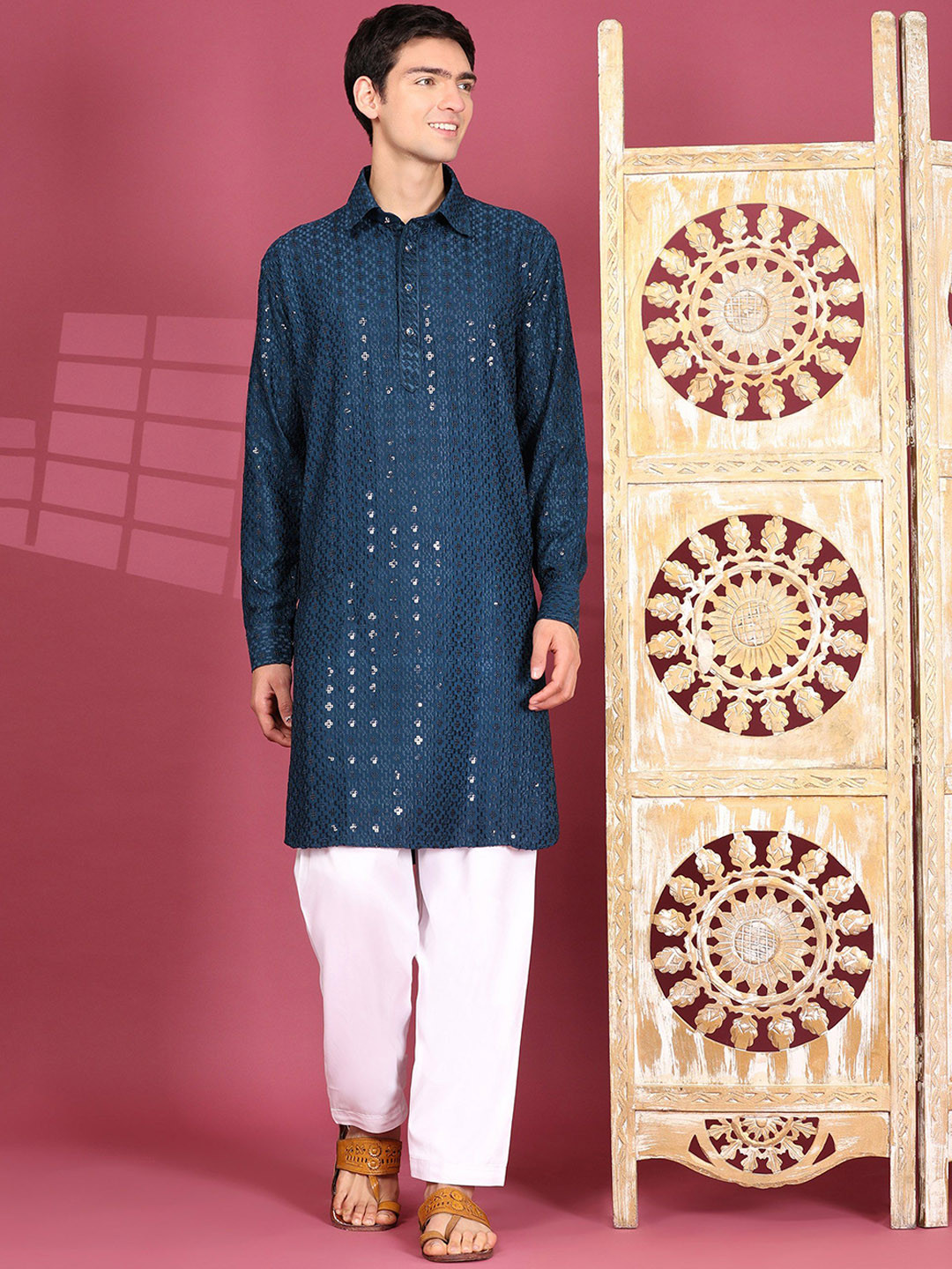 Pro-Ethic STYLE DEVELOPER Embroidered Sequinned Straight Kurta With Pyjamas