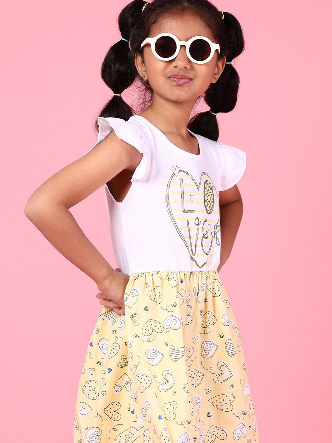 V-Mart Girls Printed Cap Sleeves Fit & Flare Dress