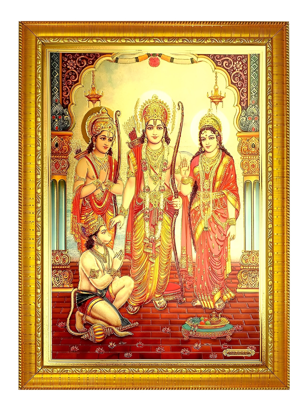 ADA Handicraft Gold-Toned Shree Ram Maa Seeta & Lakshman & Hanuman Wooden Wall Photo Frame