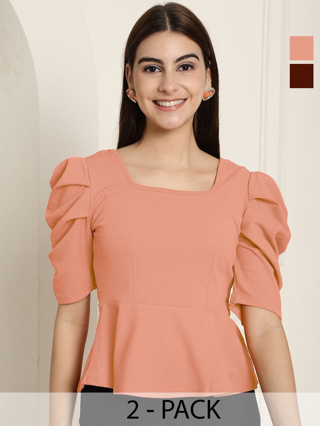 Tromko Women Pack Of 2 Sweetheart Neck Puff Sleeve Empire Top