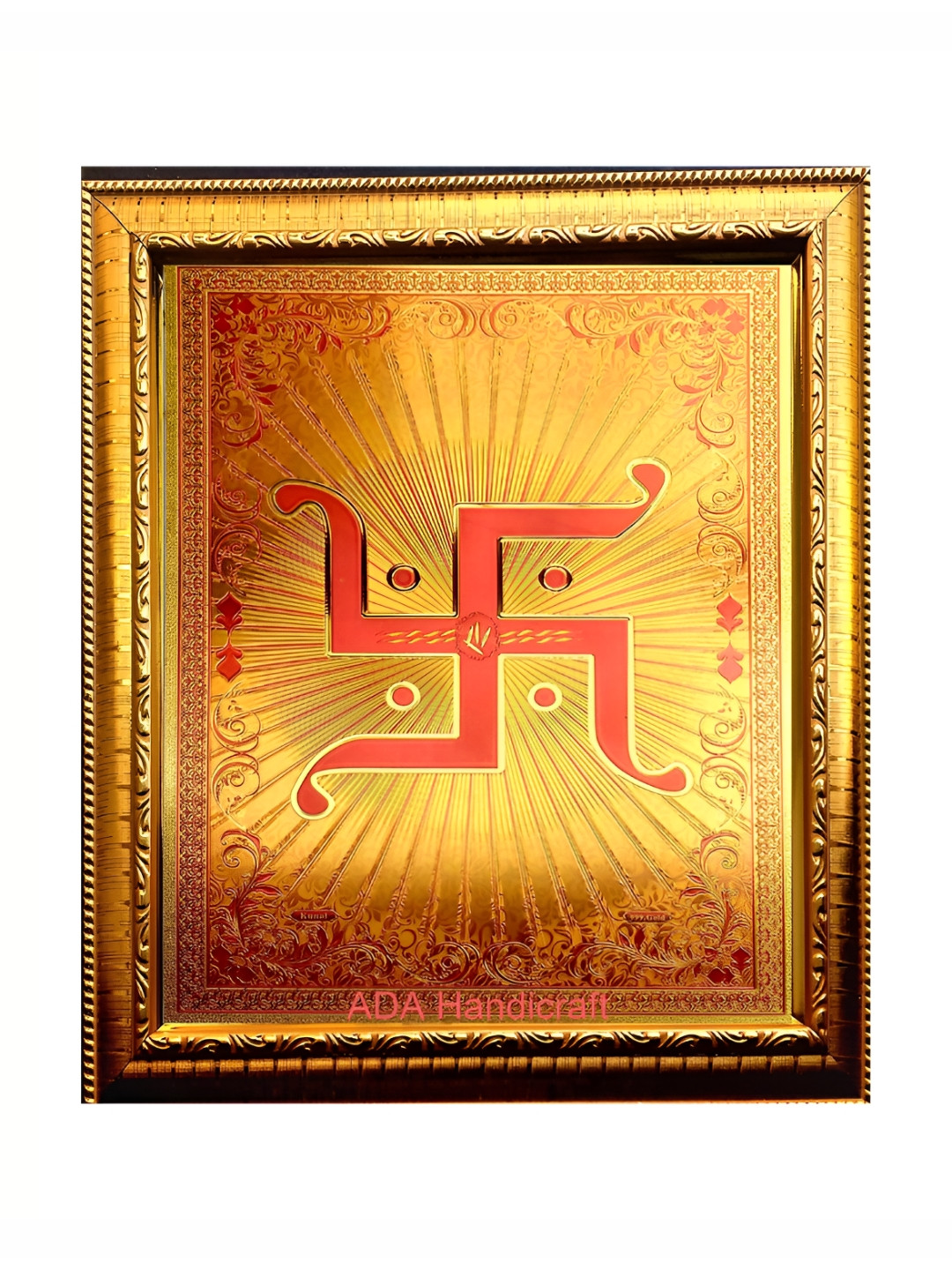 ADA Handicraft Gold-Toned Swastik Wooden Wall Photo Frame