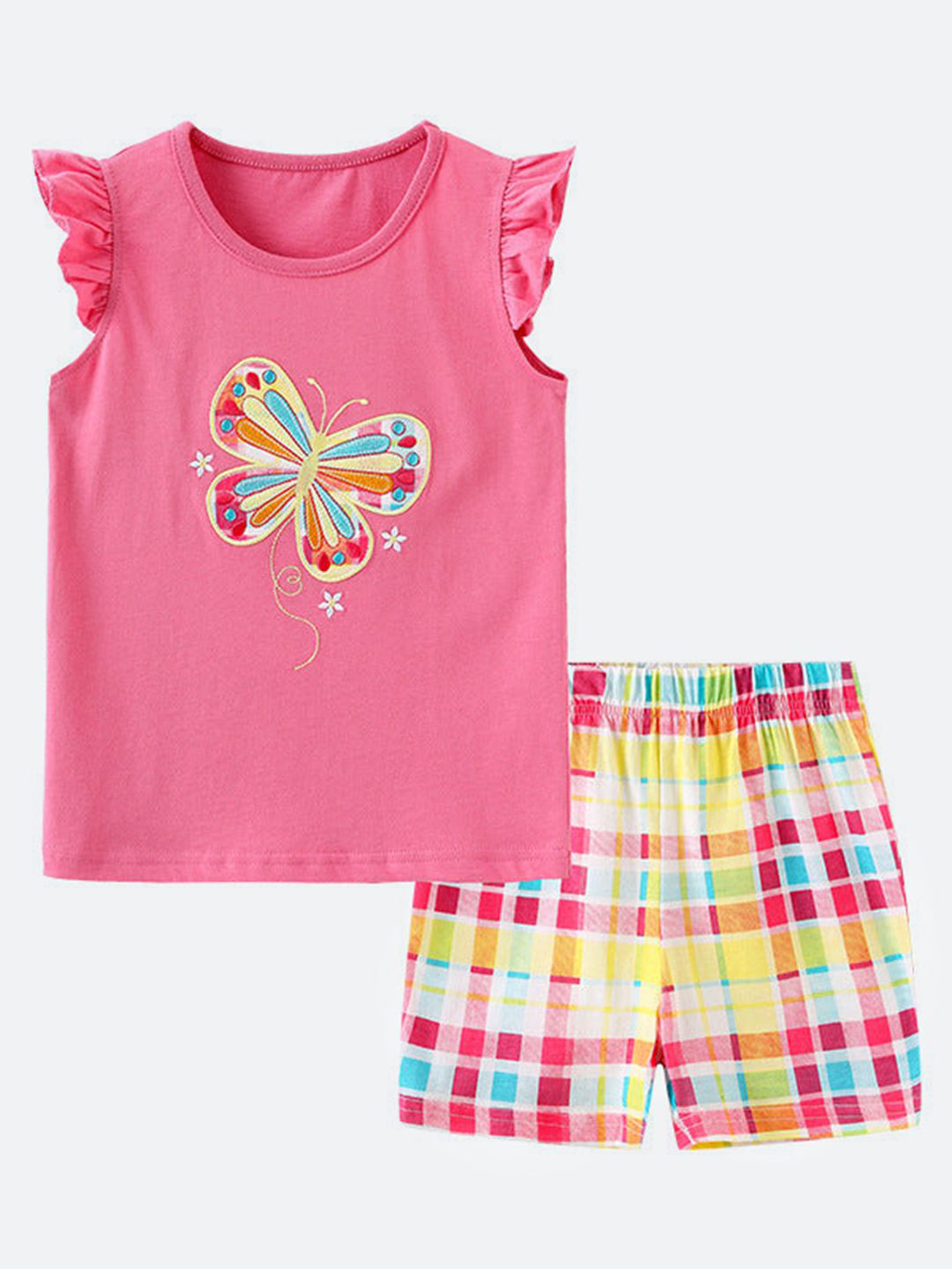 Oh Rare Girls Butterfly Embroidered T-shirt With Shorts