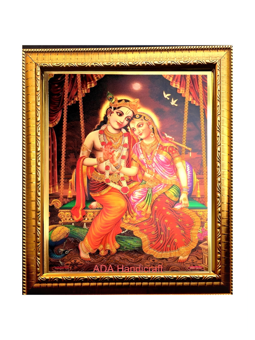 ADA Handicraft Gold-Toned & Orange Radharani Krishna Wooden Wall Photo Frame
