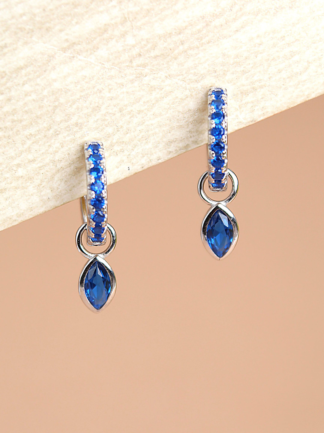 DEVASHREE Marquise 925 Sterling Silver Rhodium-Plated Cubic Zirconia Studded Drop Earrings