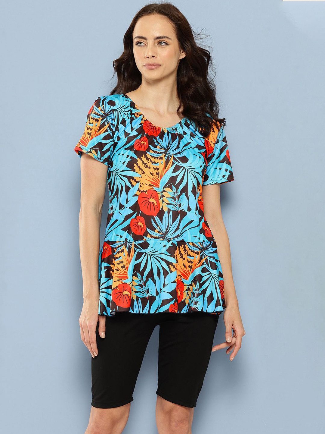 BAESD Printed Swim Suit With Attached Shorts & Ear Protection Cap