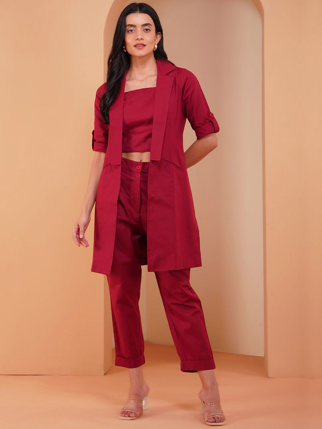 Stitchinc The Magician Cotton Linen Tube Top With Trouser & Jacket