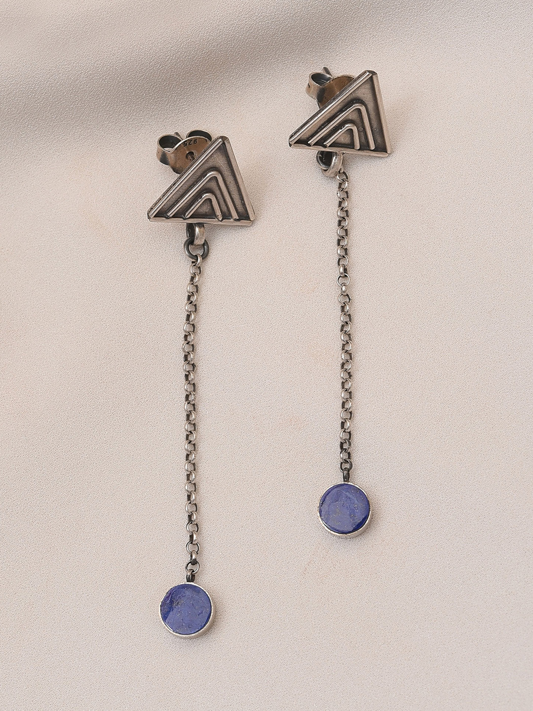 JAYPORE Silver Triangular Shaped Jacket Drop Earrings