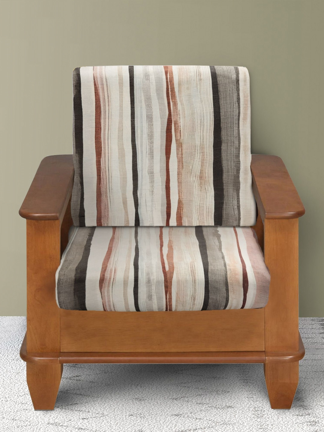 Yellow Weaves White & Red 2 Pieces Striped Velvet 1 Seater Sofa Cover